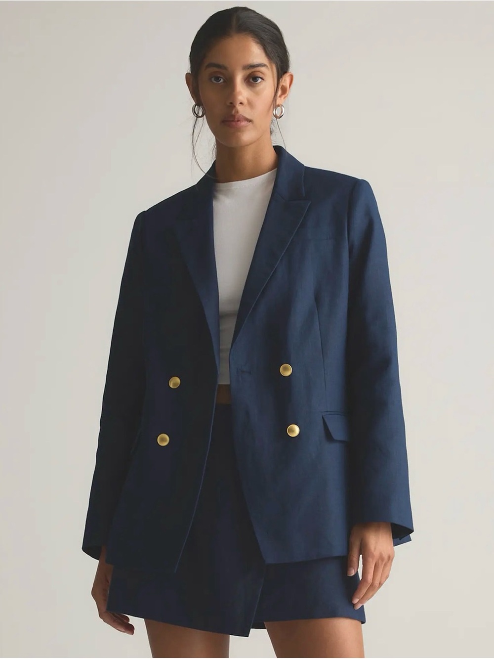 100% European Linen Relaxed Double-Breasted Blazer - Size XS